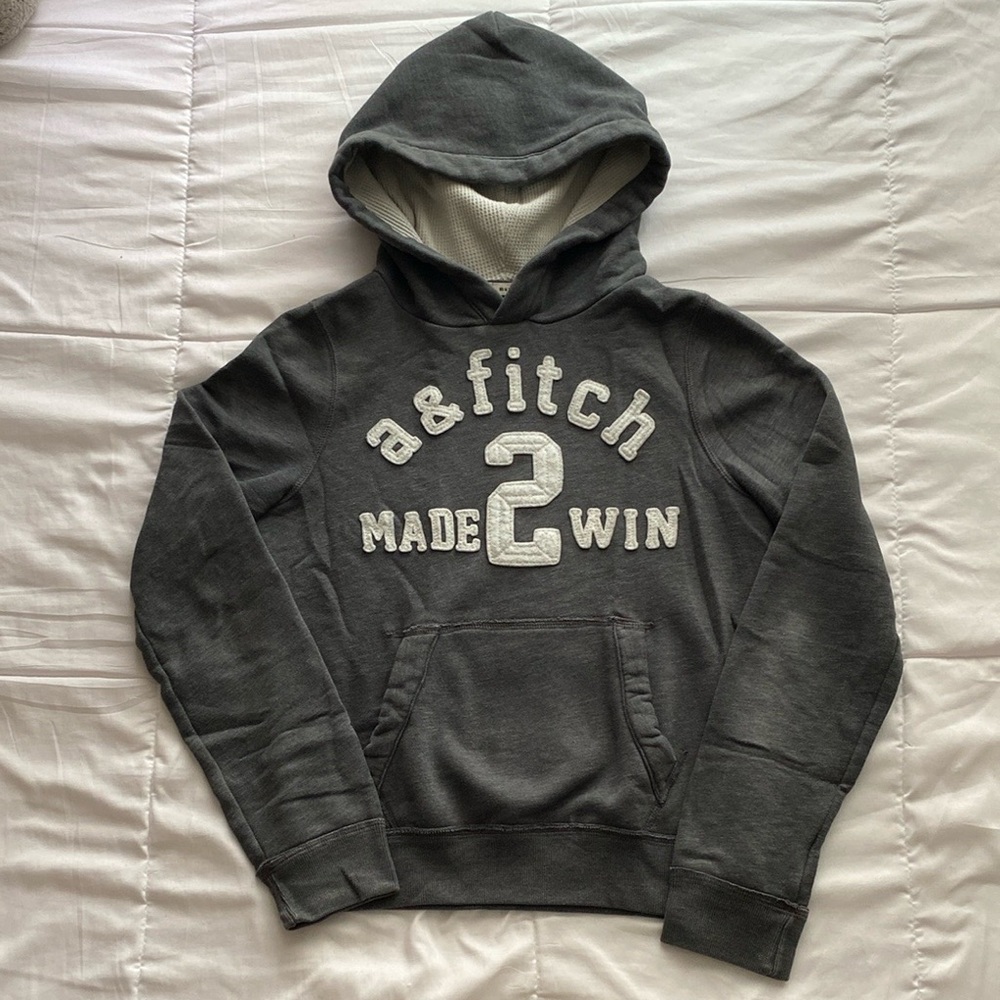 Abercrombie & Fitch Gray and White Muscle Hoodie Soft Cotton Blend